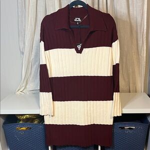 Future Collective Maroon and White Knit Sweater Dress, Size S